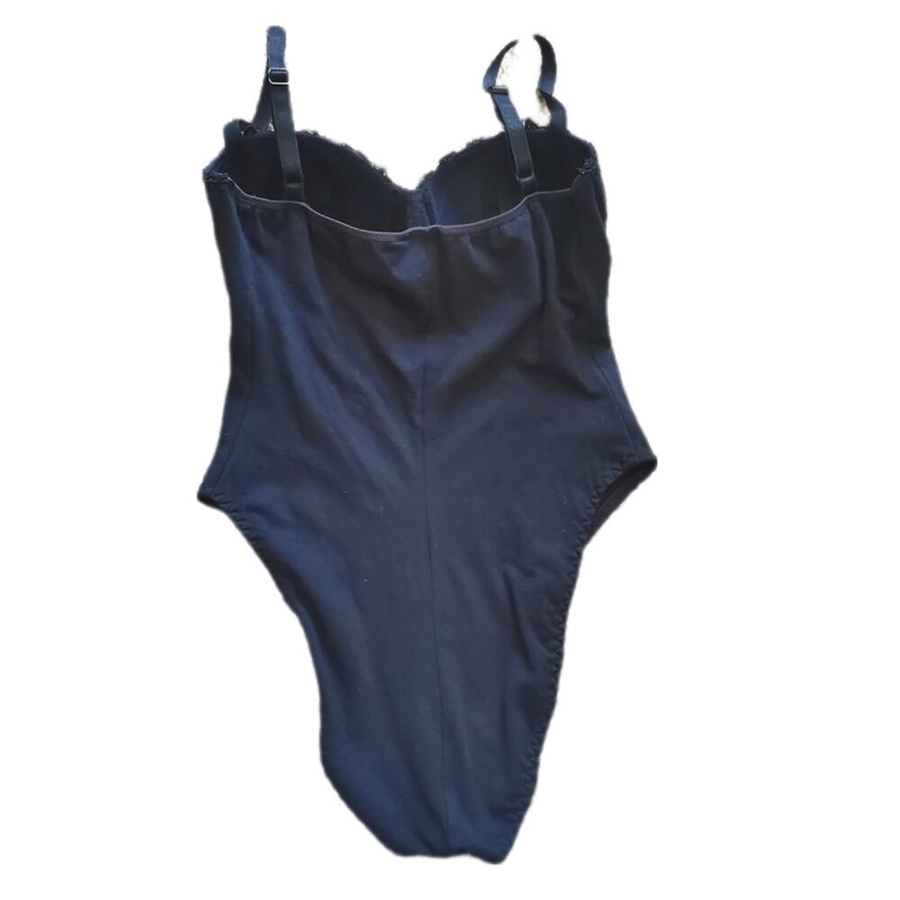Vintage Carol Maloney lace trim leotard one piece high leg bodysuit M Medium - Picture 2 of 3